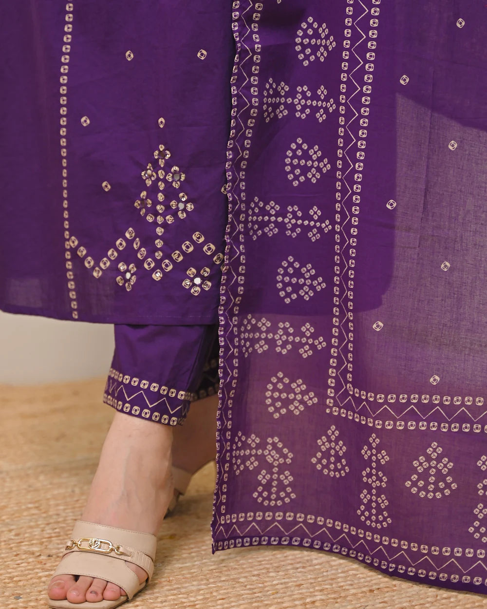 Purple Printed Kurta Pant Set with Dupatta for Women