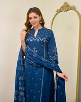 Teal Blue Printed Kurta Pant Set with Dupatta for Women