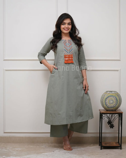 Premium Sage Green Kurti Palazzo Set