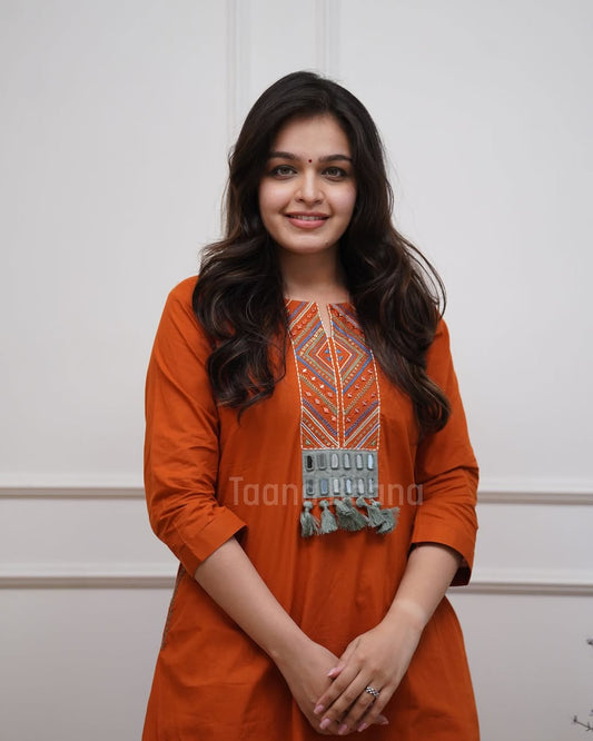 Premium Rust Orange Kurti Palazzo Set