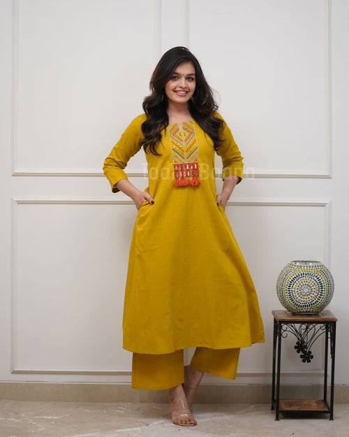 Premium Mustard Yellow Kurti Palazzo Set