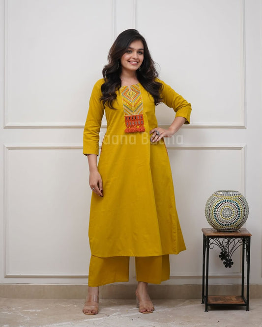 Premium Mustard Yellow Kurti Palazzo Set