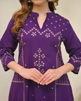Purple Printed Kurta Pant Set with Dupatta for Women