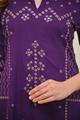 Purple Printed Kurta Pant Set with Dupatta for Women