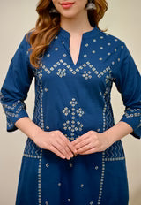 Teal Blue Printed Kurta Pant Set with Dupatta for Women
