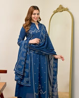 Teal Blue Printed Kurta Pant Set with Dupatta for Women