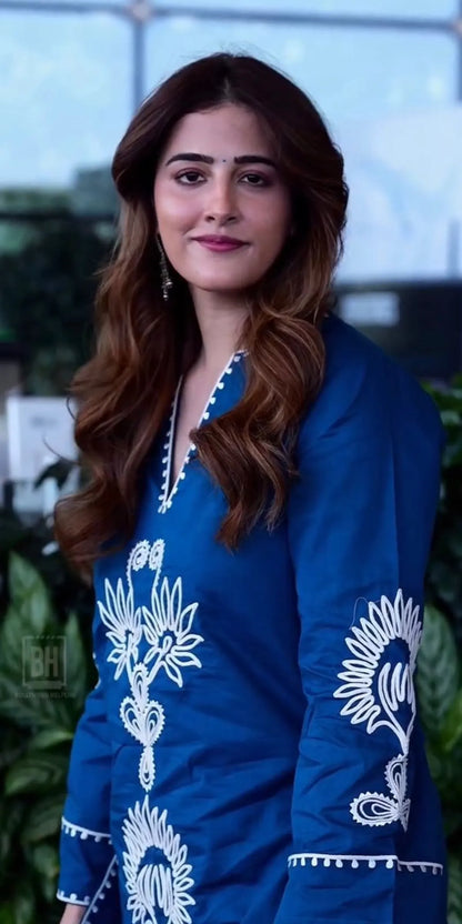 Royal Blue Embroidered Kurta Pant Set for Women