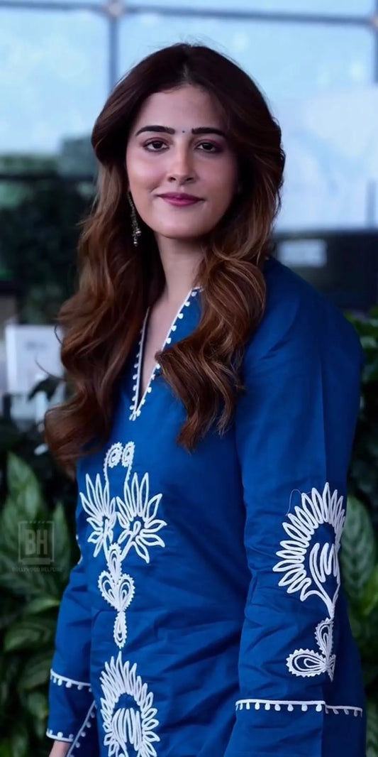 Royal Blue Embroidered Kurta Pant Set for Women