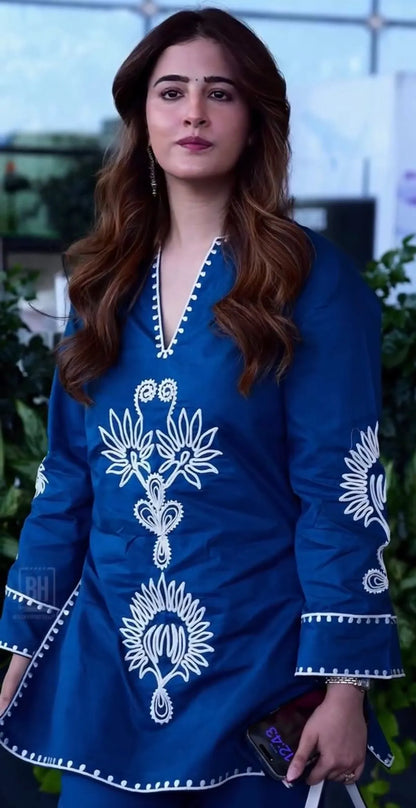 Royal Blue Embroidered Kurta Pant Set for Women