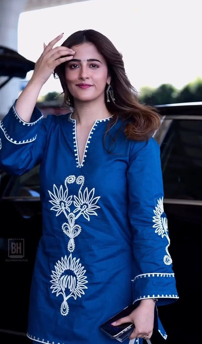 Royal Blue Embroidered Kurta Pant Set for Women