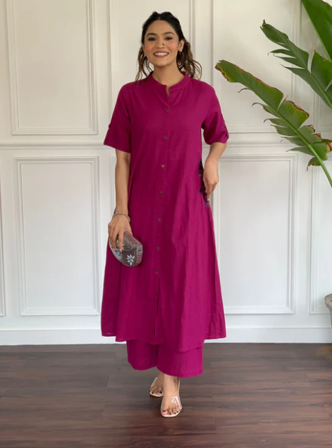 Magenta Pink Cotton Linen Co-ord Set