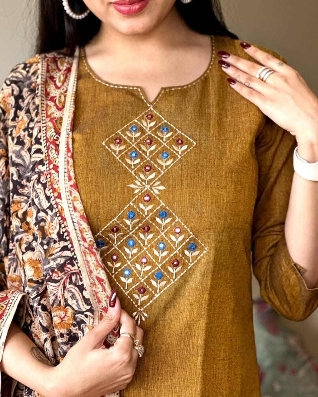 Handloom South Cotton Embroidered Kurta Set | 3-Piece Suit with Mulmul Dupatta | Ethnic Wear for Women
