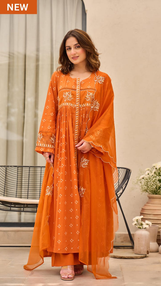 Rust Radiance Embroidered Anarkali Set