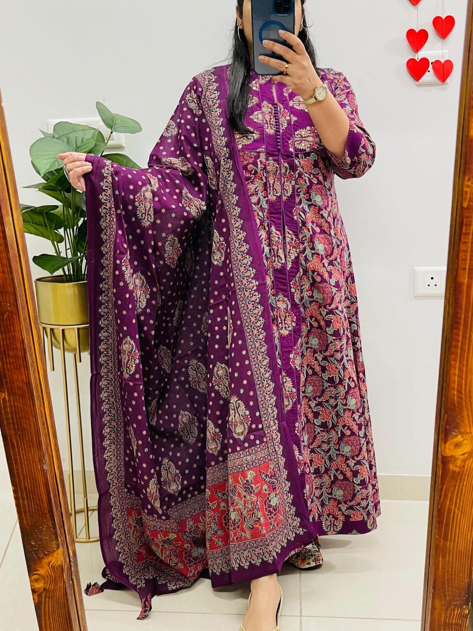Royal Plum Floral Printed Long Kurta Set