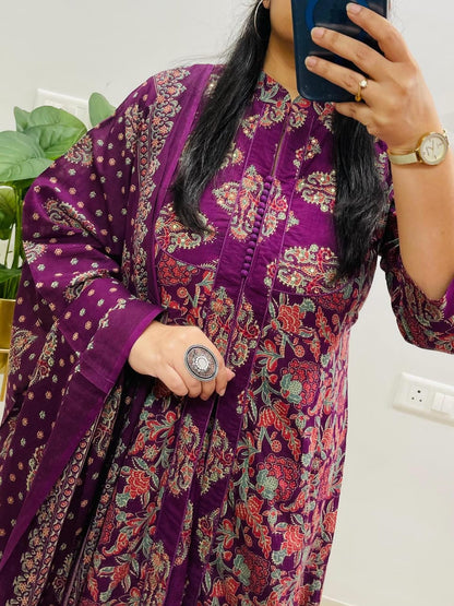 Royal Plum Floral Printed Long Kurta Set
