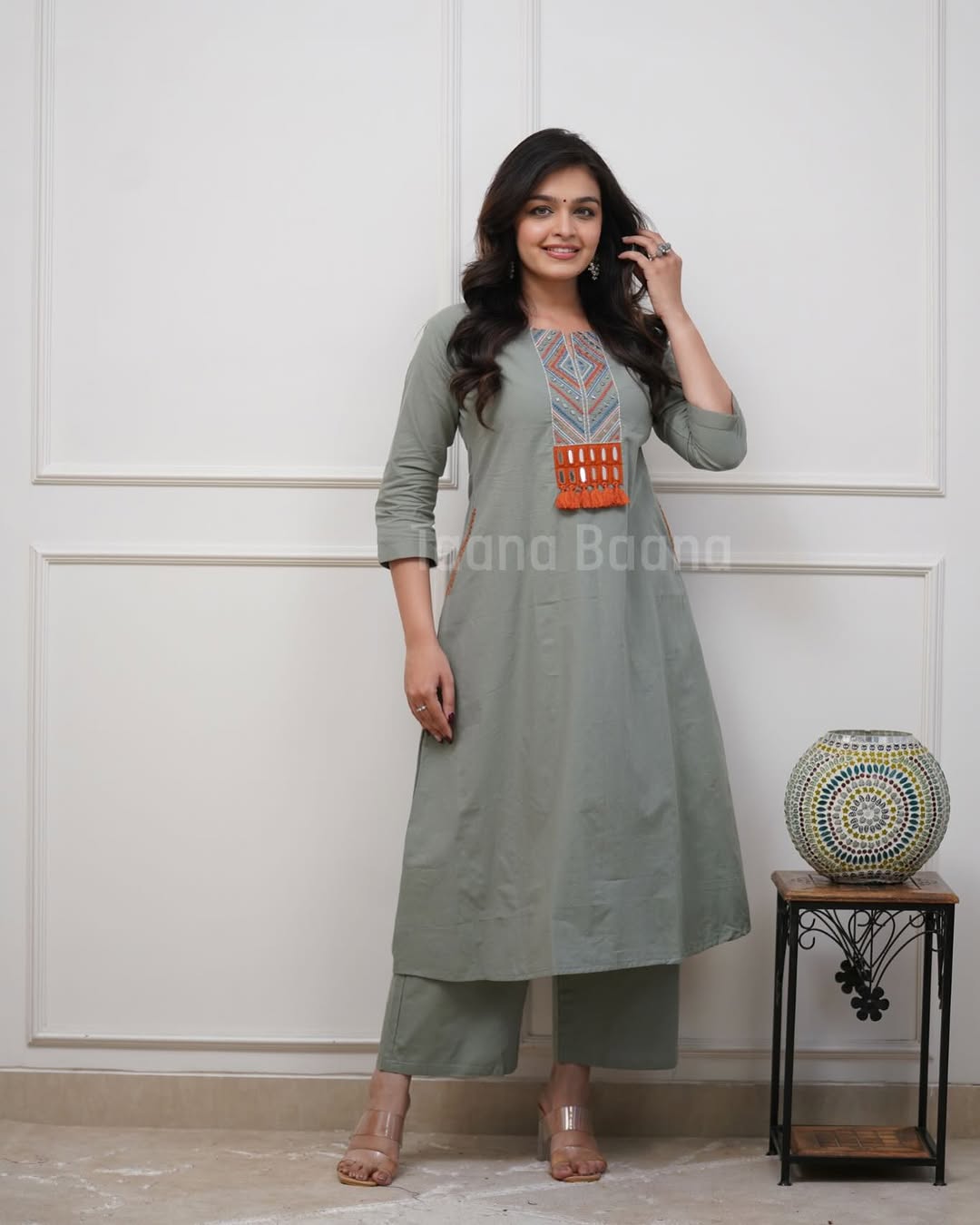 Premium Sage Green Kurti Palazzo Set