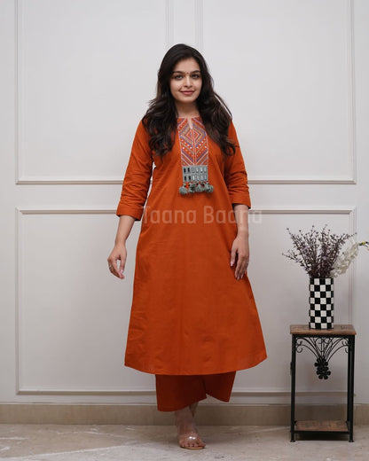 Premium Rust Orange Kurti Palazzo Set
