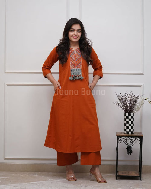Premium Rust Orange Kurti Palazzo Set