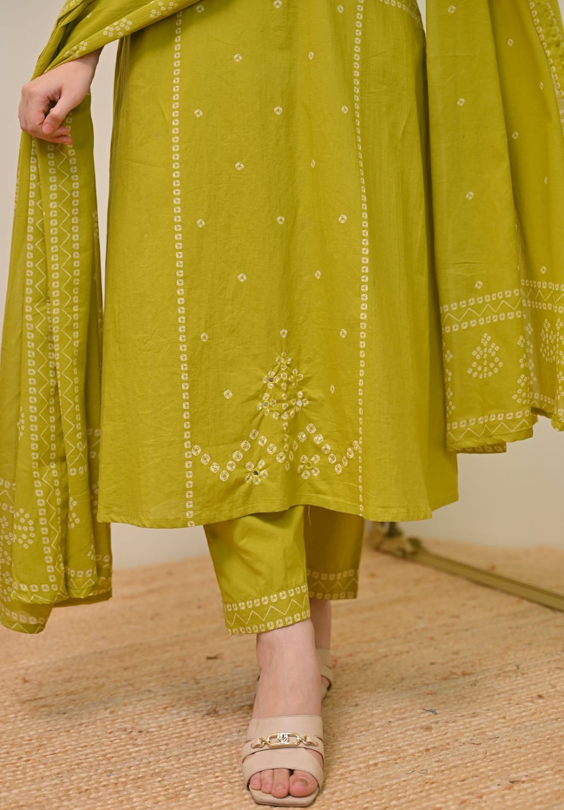 Lime Green Printed Kurta Pant Set with Dupatta for Women