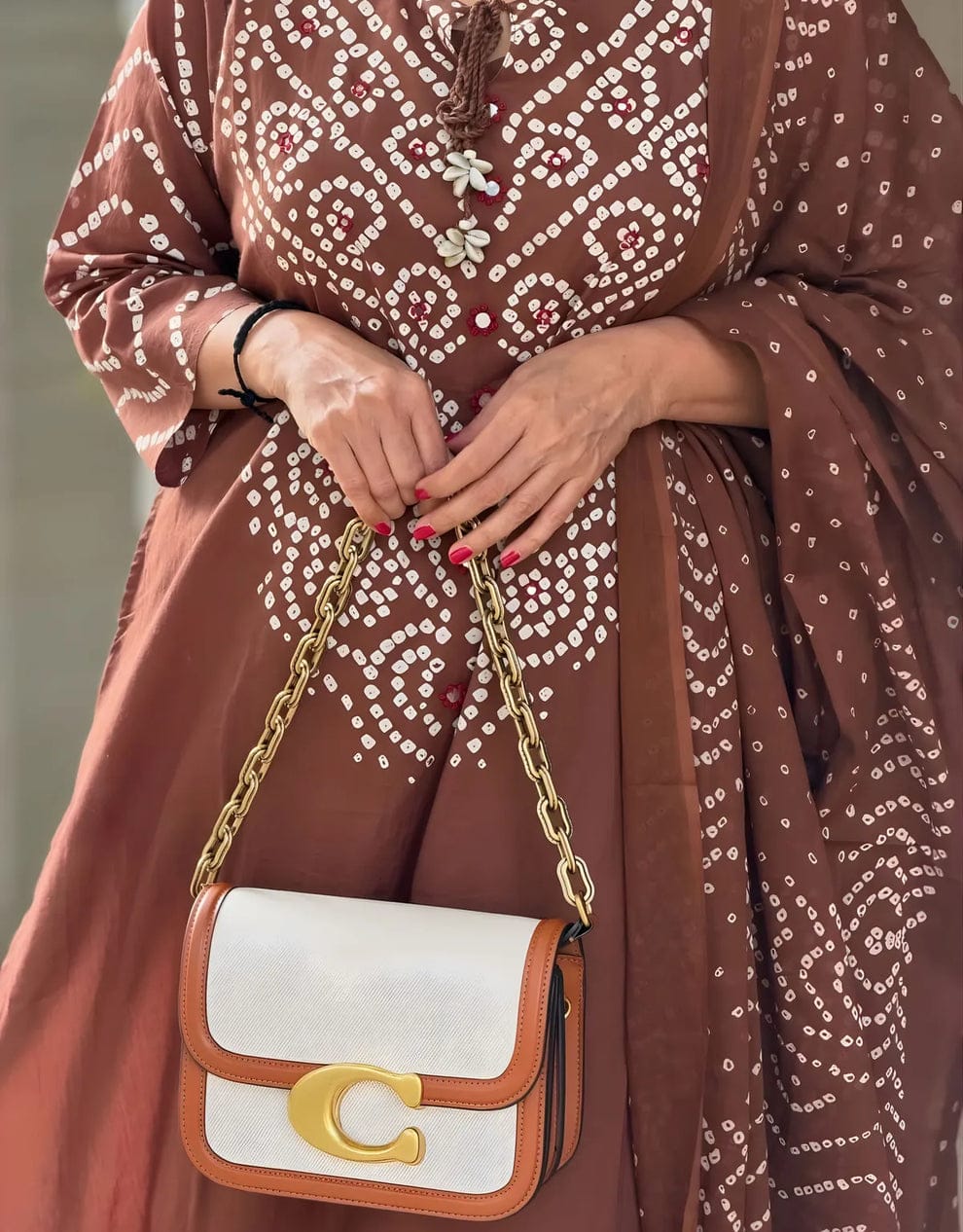 Brown Bandhani Printed Kurta Set with Dupatta