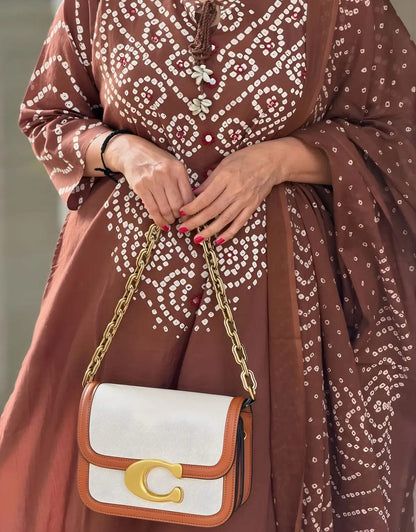 Brown Bandhani Printed Kurta Set with Dupatta