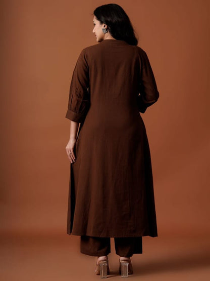 Chocolate Brown Bow Embroidered Kurta Set
