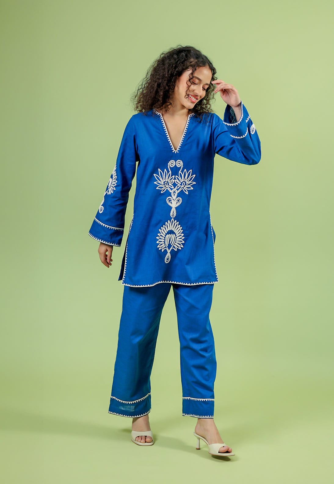 Royal Blue Embroidered Kurta Pant Set for Women