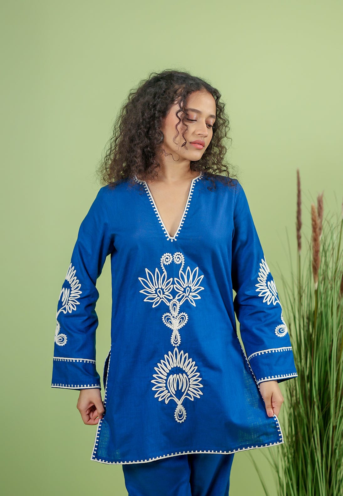 Royal Blue Embroidered Kurta Pant Set for Women