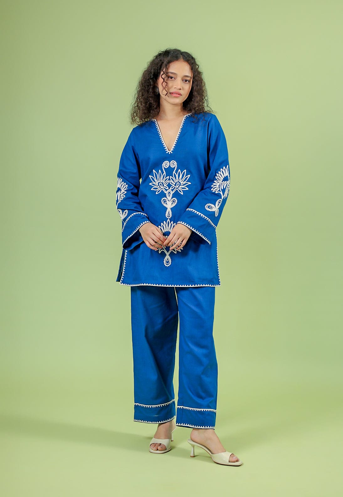 Royal Blue Embroidered Kurta Pant Set for Women