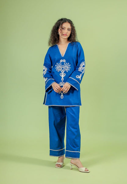 Royal Blue Embroidered Kurta Pant Set for Women