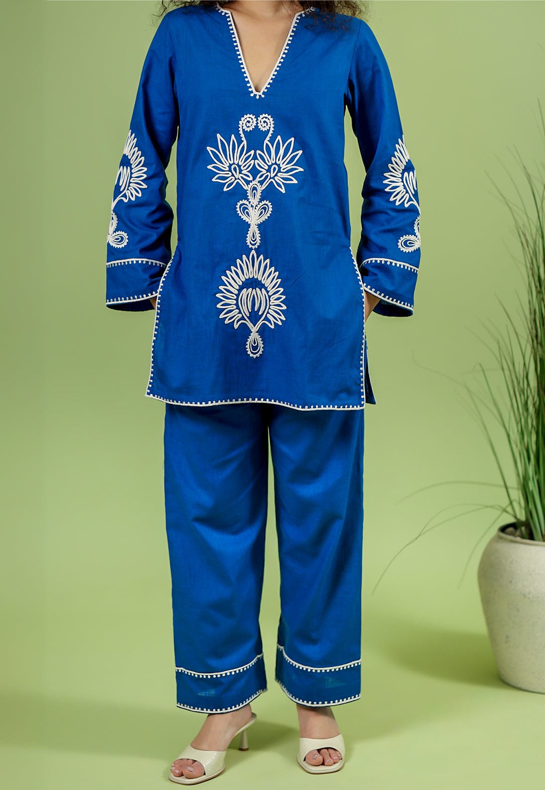 Royal Blue Embroidered Kurta Pant Set for Women