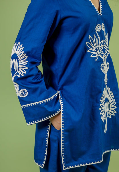 Royal Blue Embroidered Kurta Pant Set for Women