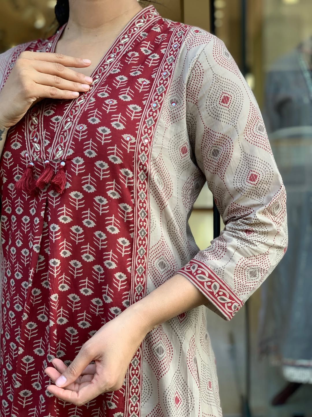 Maroon Printed Kurta Pant Dupatta Set
