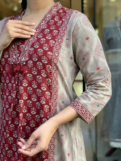 Maroon Printed Kurta Pant Dupatta Set