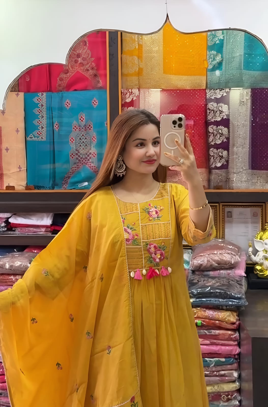 Yellow Embroidered Kurta Pant Dupatta Set