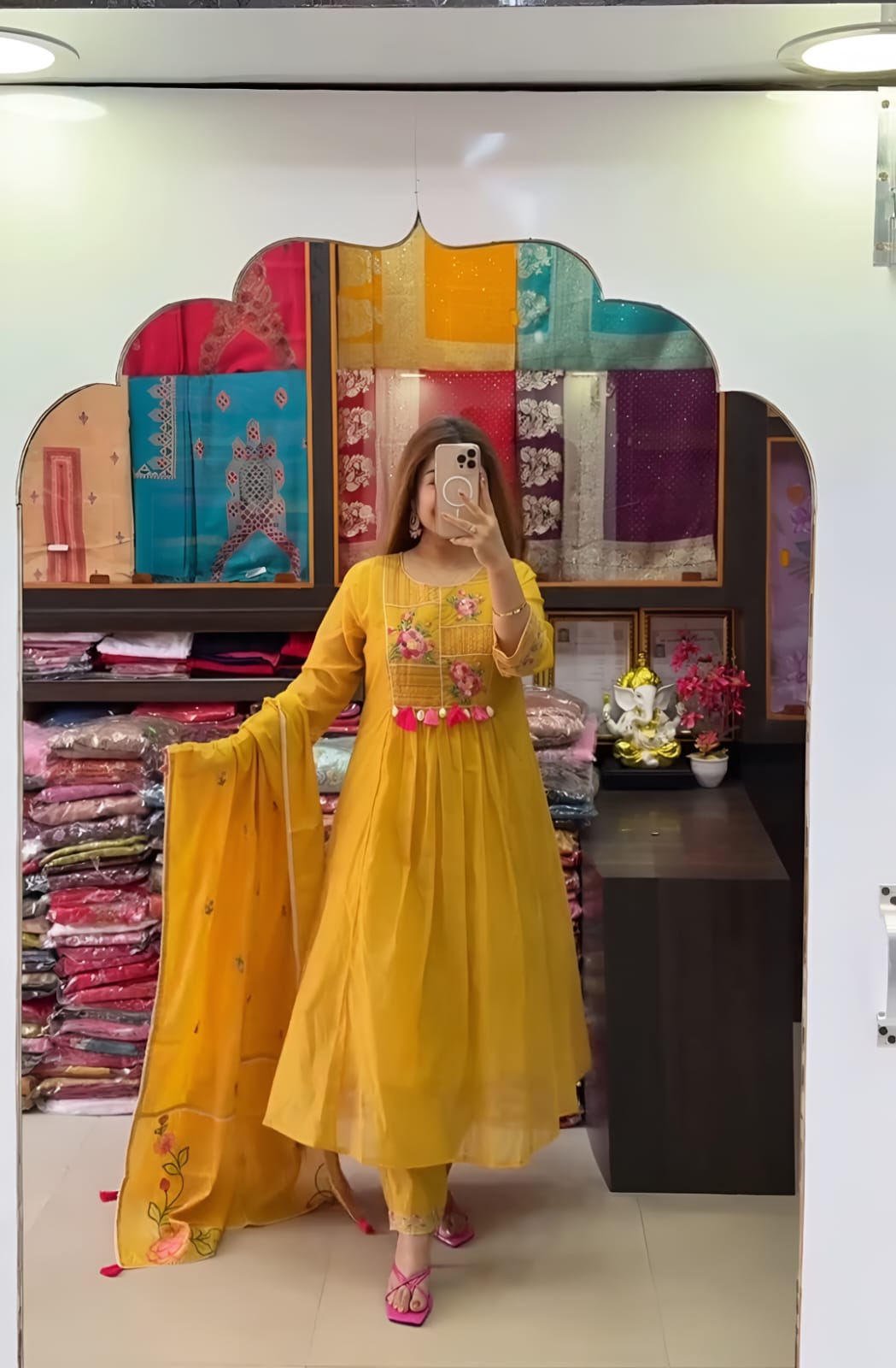 Yellow Embroidered Kurta Pant Dupatta Set
