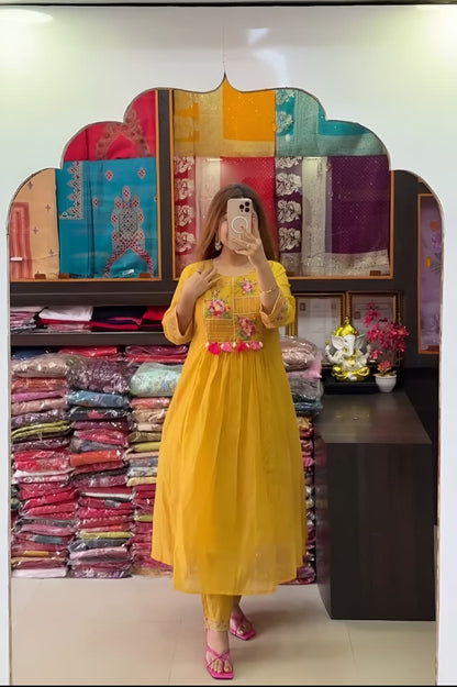 Yellow Embroidered Kurta Pant Dupatta Set