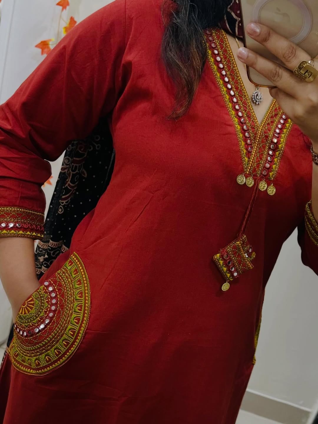 Crimson Handcrafted Kurta Set with Printed Black Dupatta