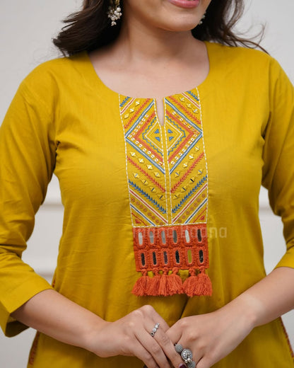 Premium Mustard Yellow Kurti Palazzo Set