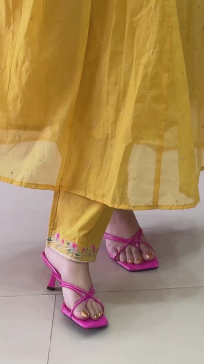 Yellow Embroidered Kurta Pant Dupatta Set