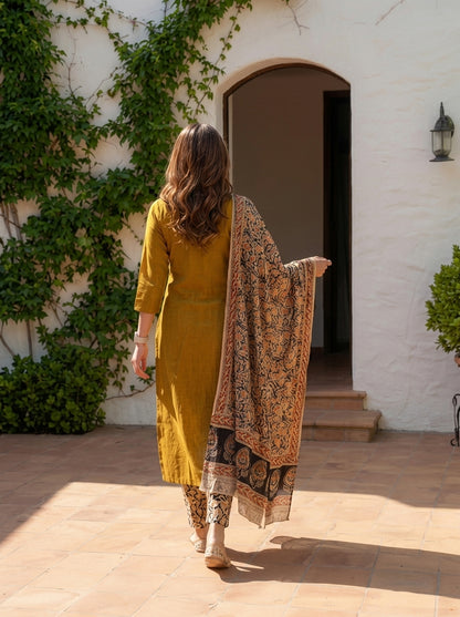 Handloom South Cotton Embroidered Kurta Set | 3-Piece Suit with Mulmul Dupatta | Ethnic Wear for Women